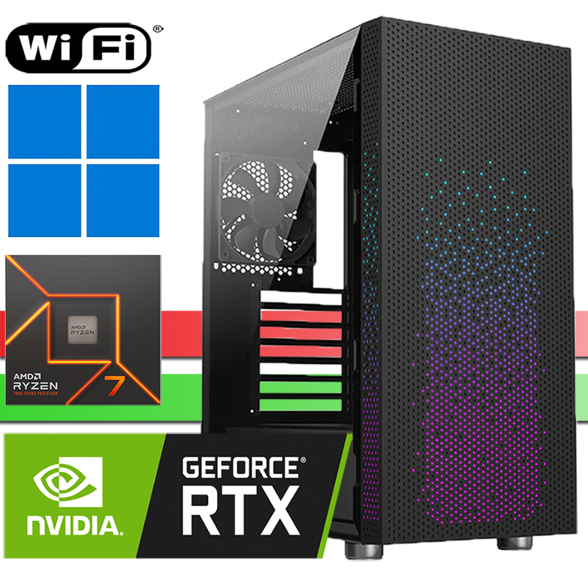 X-Gaming PC│AMD Ryzen 7 7700X│32GB RAM DDR5│1000GB SSD NVMe│ohne HDD│RTX 5060 8G│WiFi│Windows 11 Pro