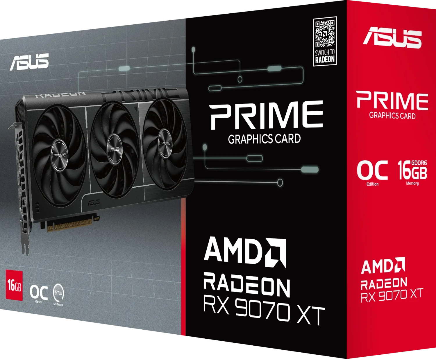 ASUS Prime Radeon RX 9070 XT OC, PRIME-RX9070XT-O16G, 16GB GDDR6, HDMI, 3x DP