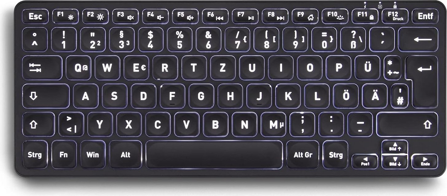 Perixx Periboard-732 Wireless Mini Keyboard, schwarz, LEDs weiß, USB, DE