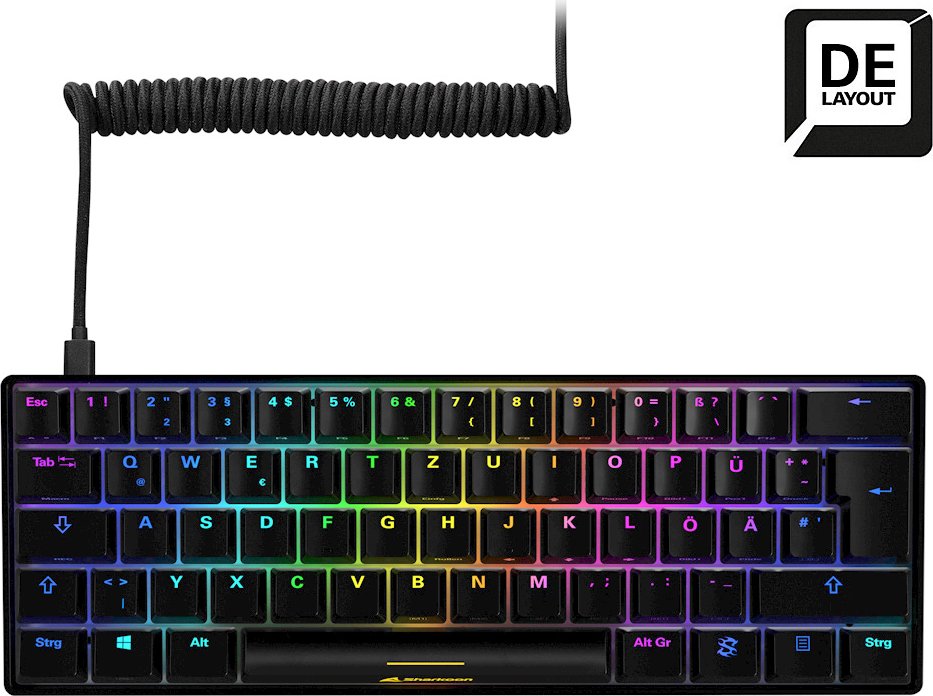 Sharkoon Skiller SGK50 S4 Black, 60% Layout, LEDs RGB, Kailh KT BROWN, hot-swap, USB, DE