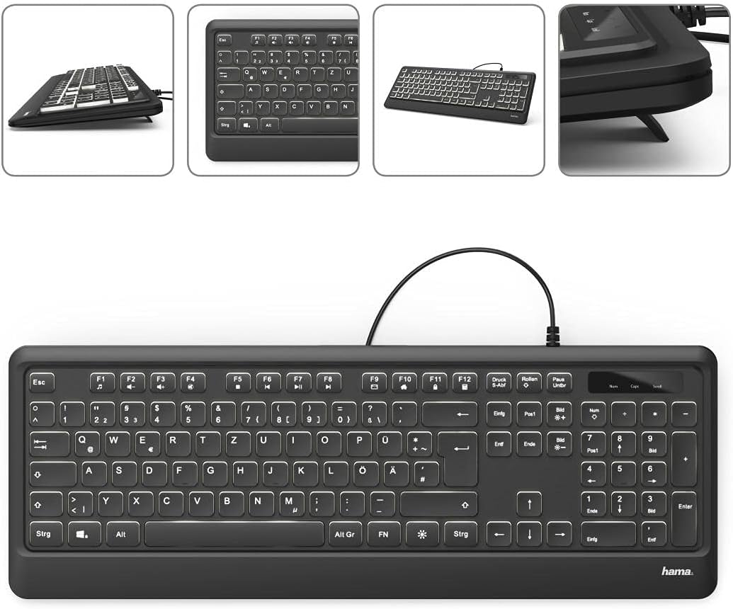 Hama KC-550 beleuchtete Tastatur schwarz, USB, DE