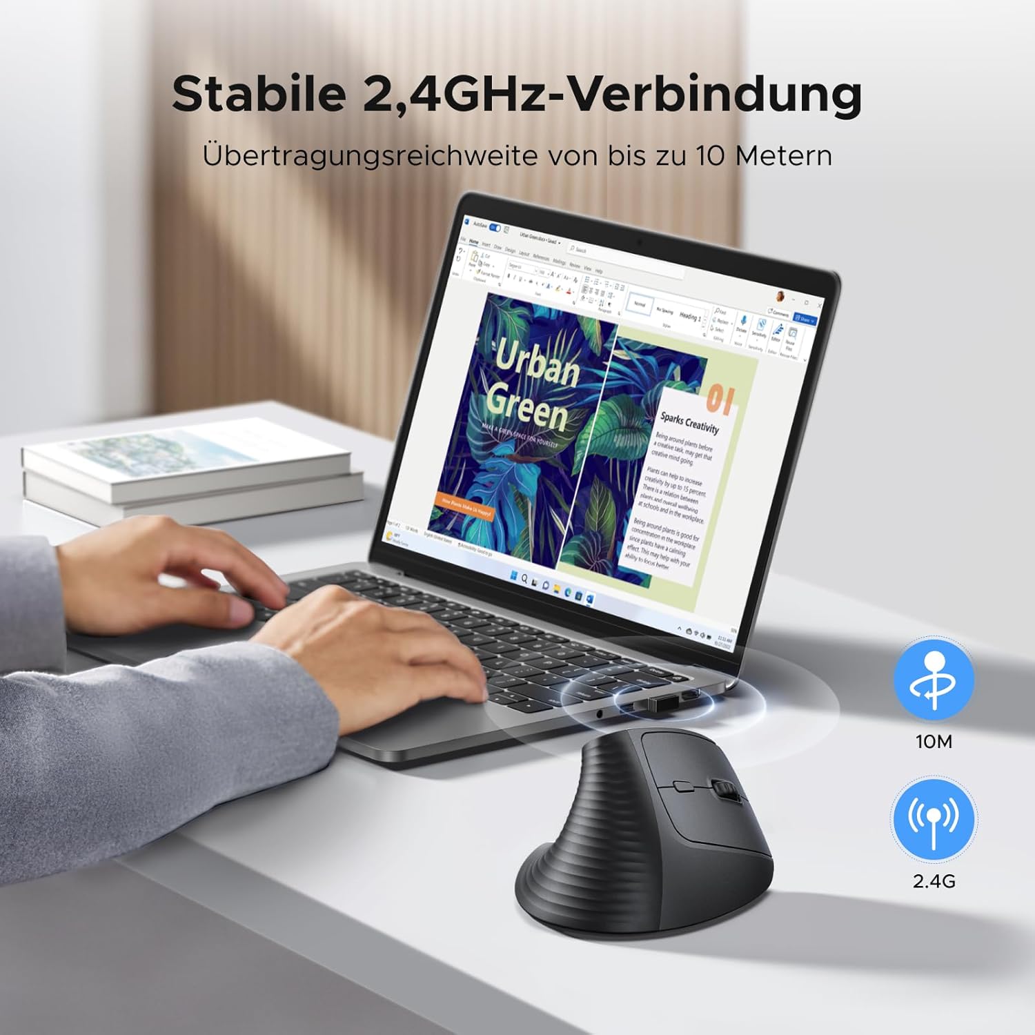 UGREEN 2.4G Maus Kabellos Vertikale Ergonomische Maus