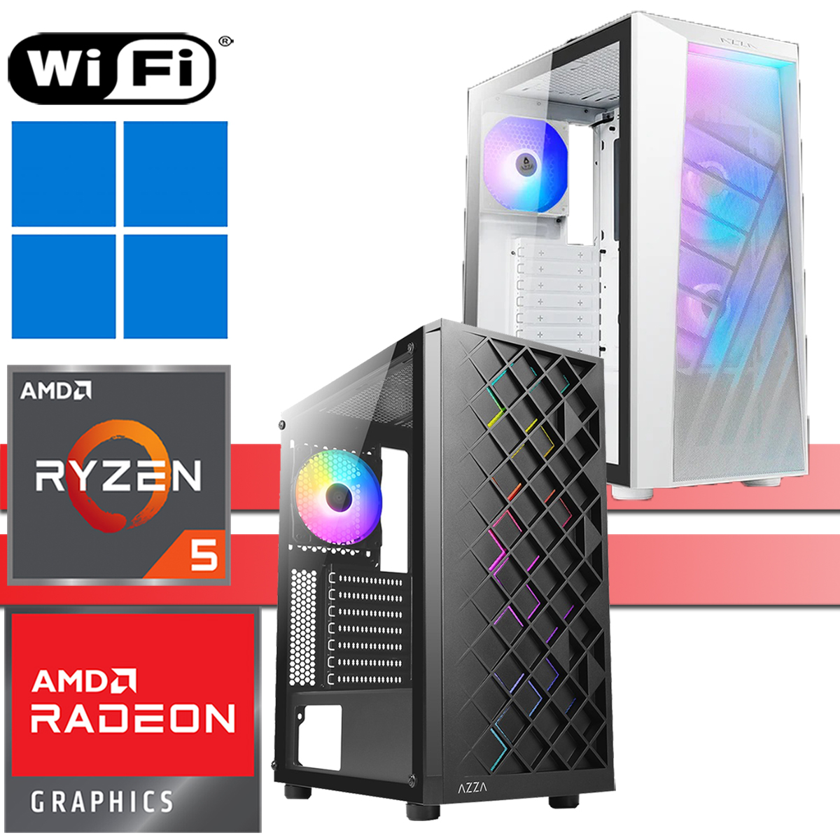 X-Gaming PC│Spectra│Ryzen 5 5600G│bis 64GB RAM DDR4│bis 2TB SSD│bis 4TB HDD│WiFi│Spectra Black│Windows 11 Pro