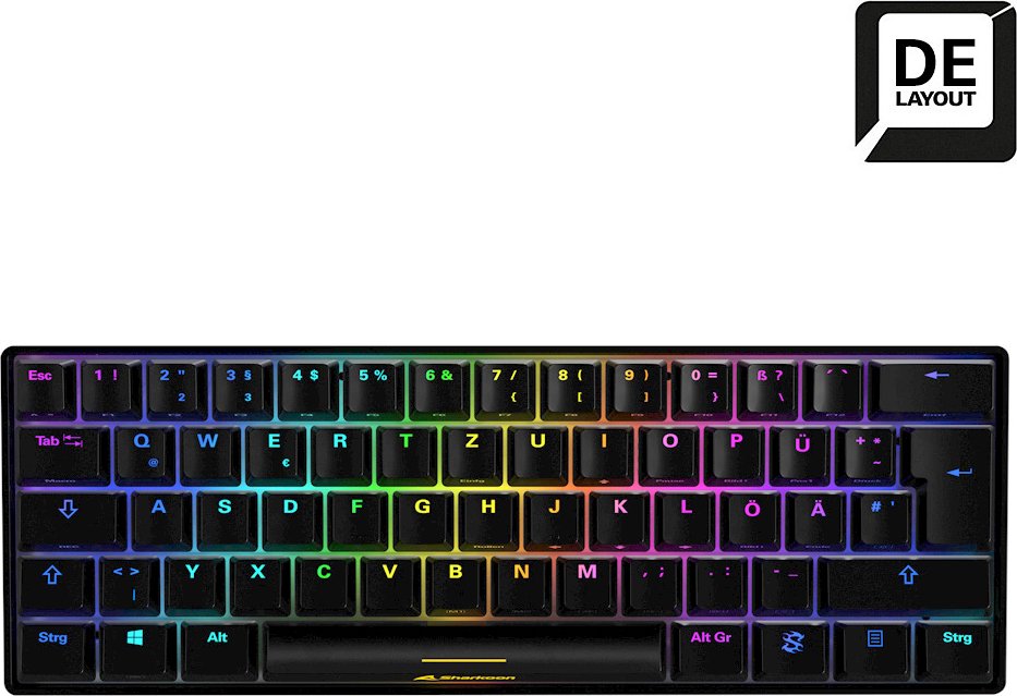 Sharkoon Skiller SGK50 S4 Black, 60% Layout, LEDs RGB, Kailh KT BROWN, hot-swap, USB, DE