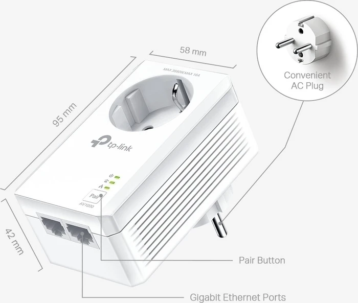 TP-Link TL-PA7027P KIT – AV1000 Powerline-Set mit Steckdose und Gigabit-LAN