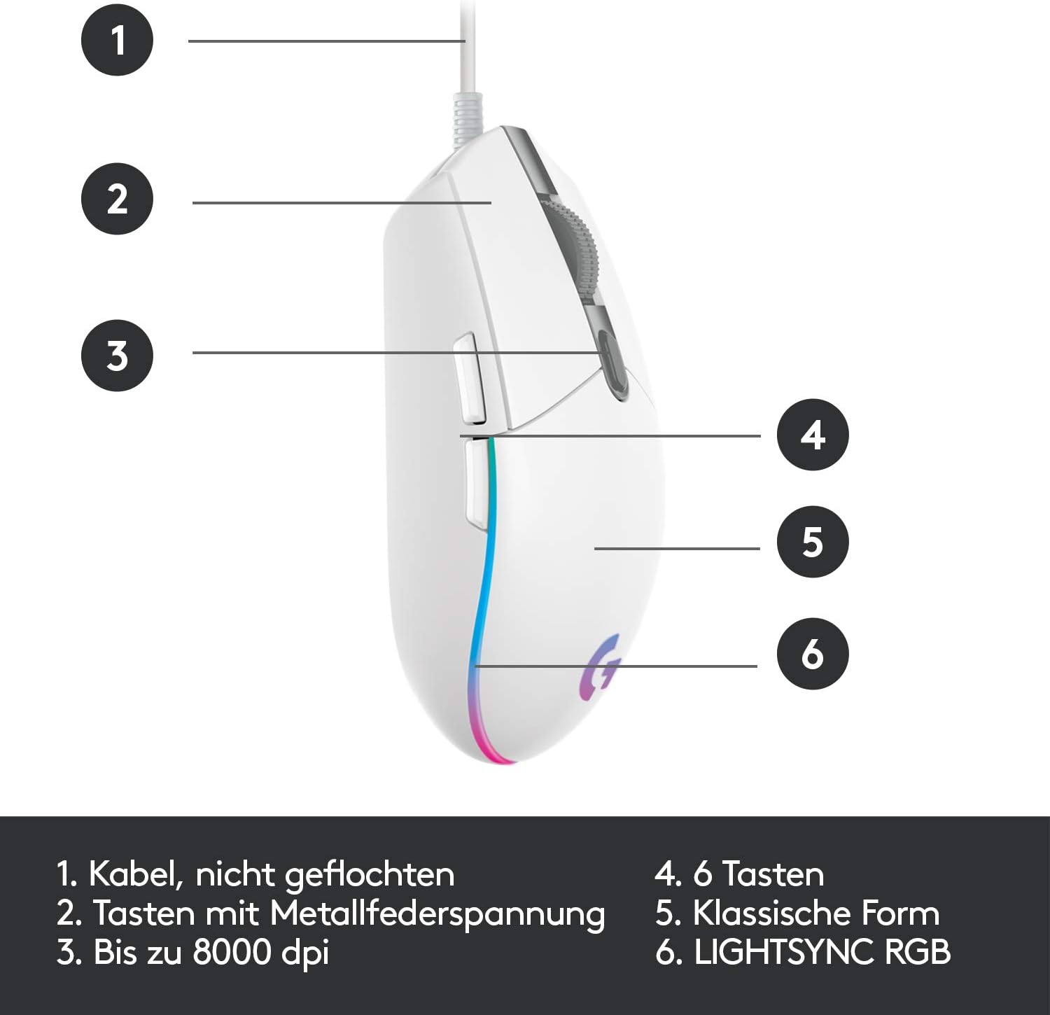 Logitech G203 Lightsync weiß, USB