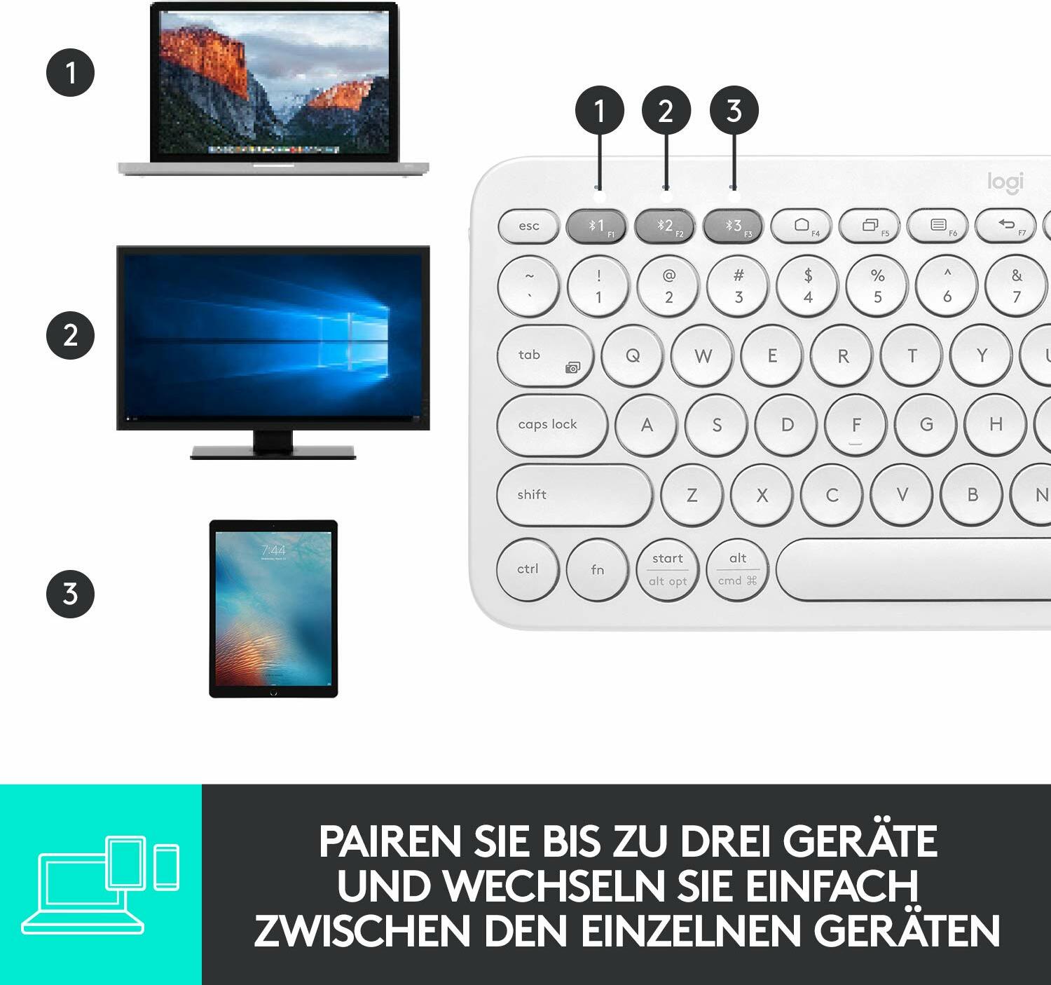 Logitech K380 Multi-Device Bluetooth Tastatur, weiß