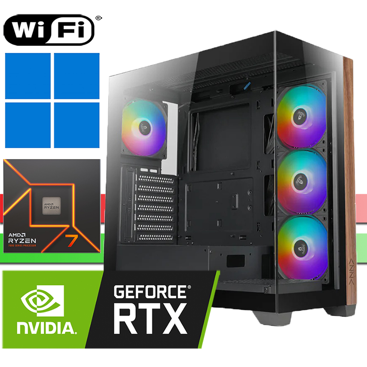 X-Gaming PC│AMD Ryzen 7 7700X│bis 64GB RAM DDR5│bis 2TB SSD│bis 4TB HDD│RTX 5060 8G│WiFi│Windows 11 Pro