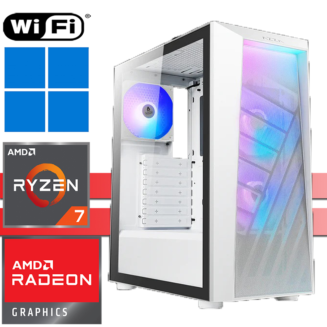 X-Gaming PC│AMD Ryzen 7 5700G│64GB RAM DDR4│2000GB SSD NVMe│4000GB HDD│WiFi│Sentinel White│Windows 11 Pro