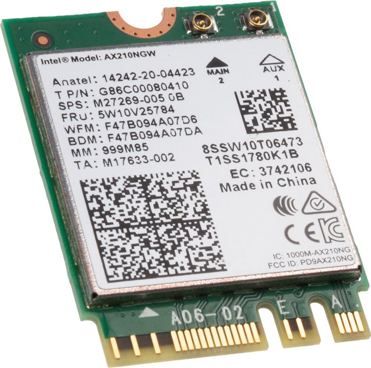 Intel Wi-Fi 6E AX210 Gig+ Modul, AX210 ohne vPro, 2.4GHz/5GHz/6GHz WLAN, Bluetooth 5.3, M.2/A-E-Key
