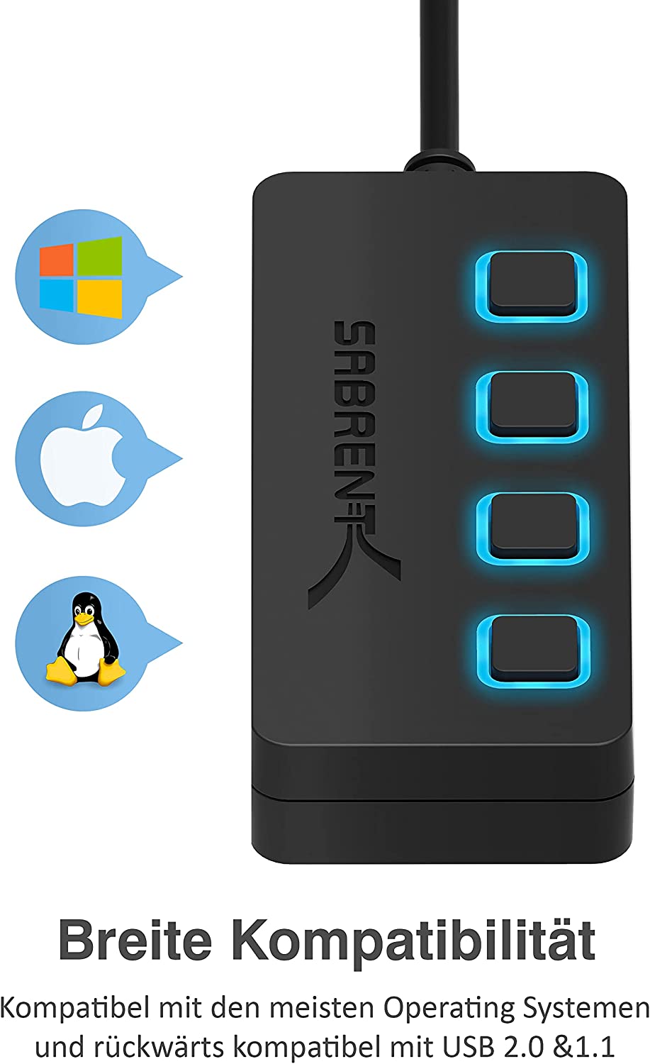 Sabrent HB-UM43 USB3.0-Hub ein/aus-Schalter