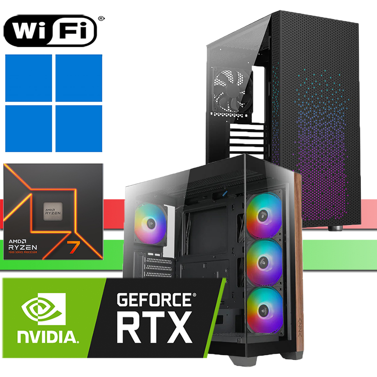 X-Gaming PC│AMD Ryzen 7 7700X│bis 64GB RAM DDR5│bis 2TB SSD│bis 4TB HDD│RTX 5060 8G│WiFi│Windows 11 Pro