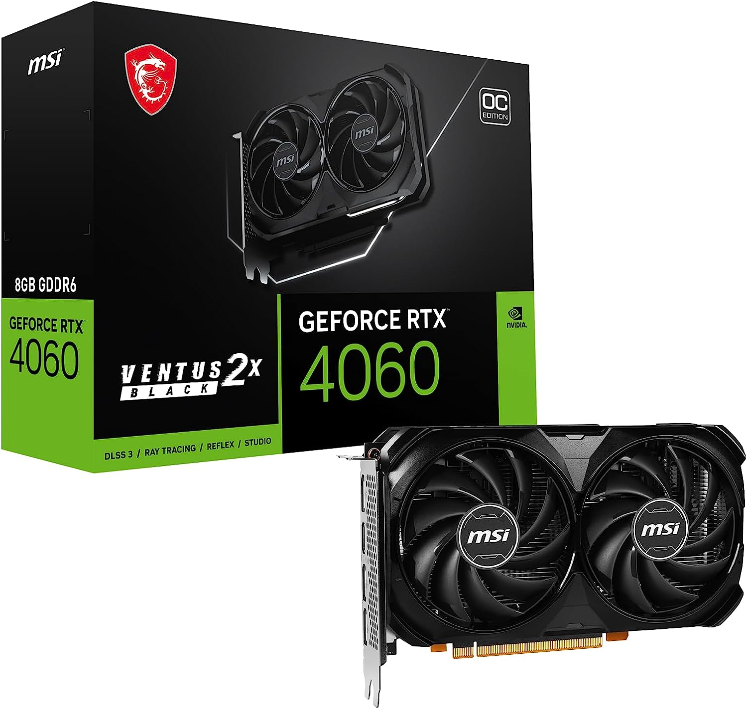 MSI GeForce RTX 4060 Ventus 2X Black 8G OC, 8GB GDDR6, HDMI, 3x DP