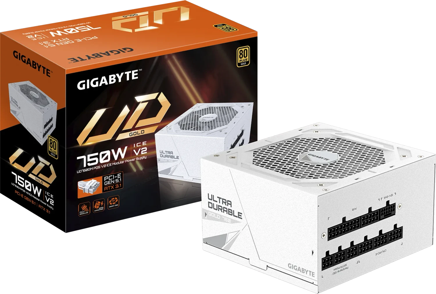 750W GIGABYTE UD750GM PG5 V2 ICE weiß ATX 3.1 - GP-UD750GM PG5 ICE