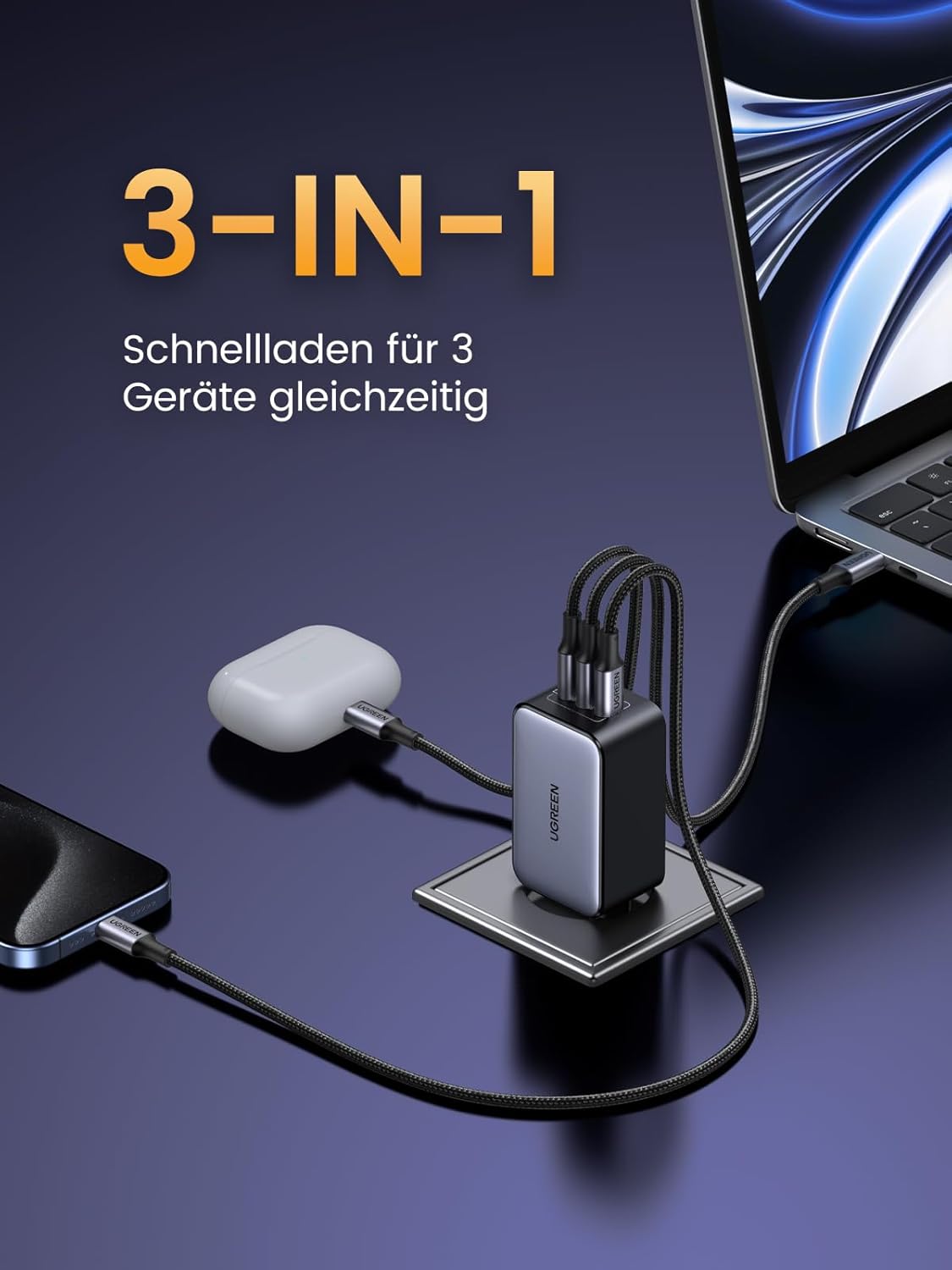 UGREEN Nexode USB C Ladegerät 65W GaN Netzteil mit 3X USB-C-Port Schnellladegerät